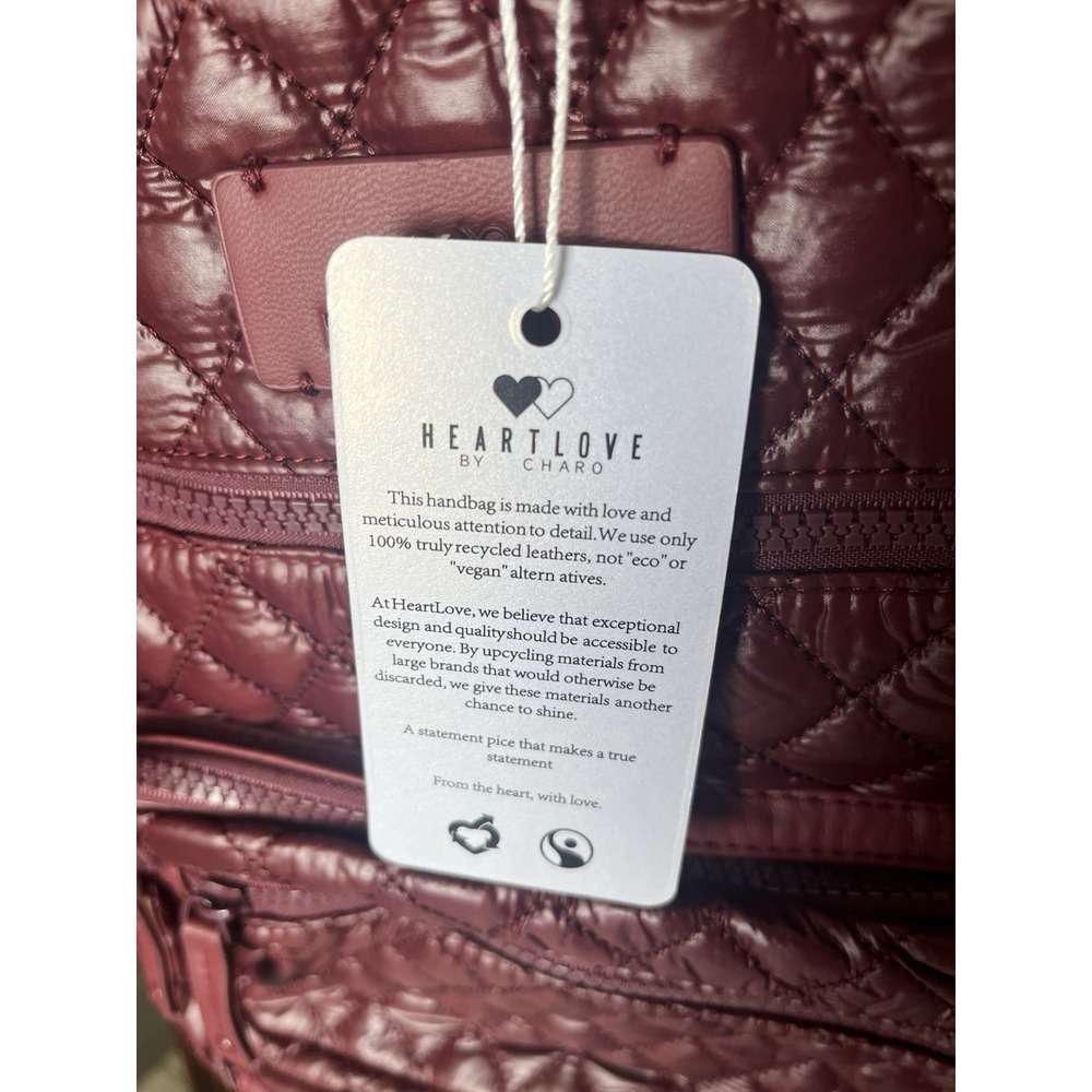HeartLove Quilted Leather Backpack Burgundy Multi Pocket Travel Bag NWT - Picture 3 of 12